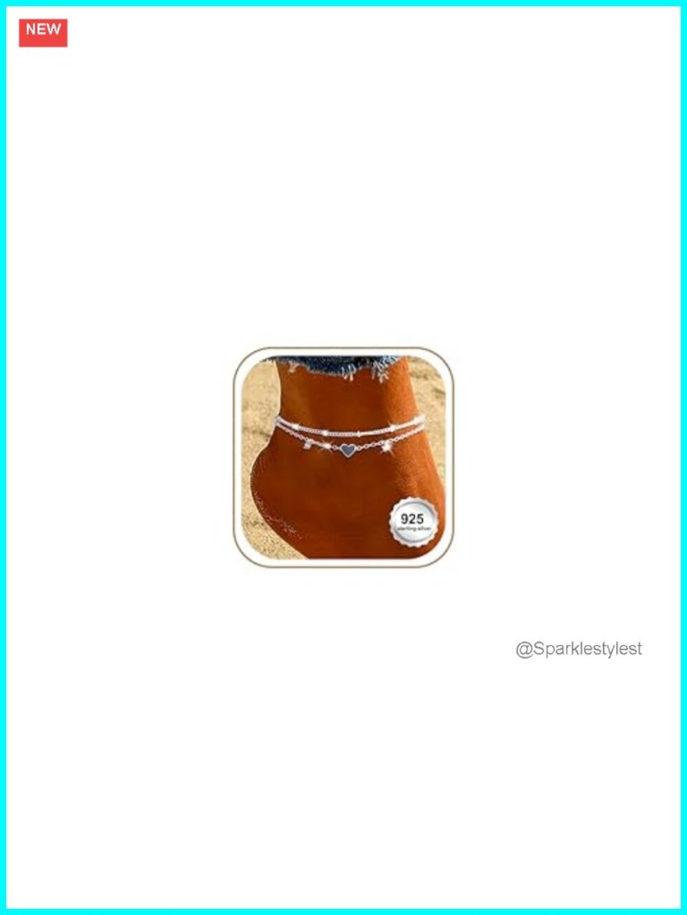 Sterling Silver Plated Heart Anklet Waterproof Adjustable Summer Beach